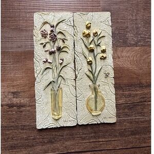Cheri Blum Vintage Floral Wall Plaques Set of 2 3D Resin Botanical Art